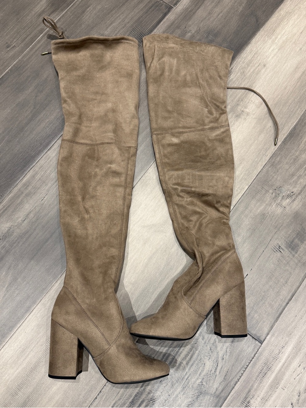 NOR Taupe Over-the-Knee Suede Block Heel Boots